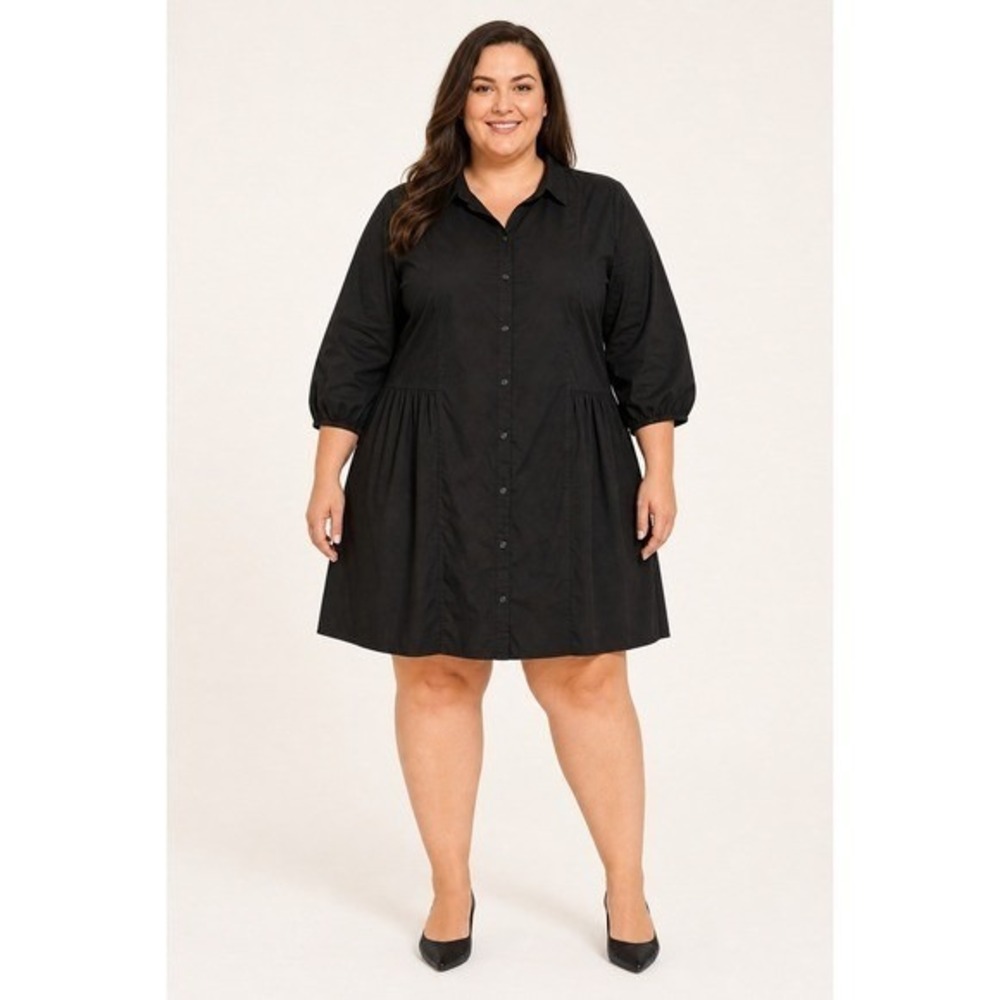 NWT Ulla Popken Shirtdress 20/22 Black 100% Cotton Button Front A-Line Lagenlook